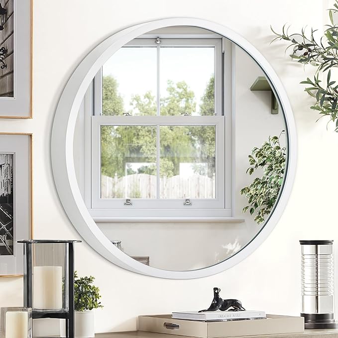 JJUUYOU Small Round Mirror for Bathroom Vanity Mirror or Wall Mirror Decor Metal Frame Wall Mounted Mirror for Bathroom Living Room Bedroom Entryway