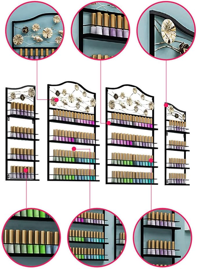 Metal Wall-mounted Nail Polish Storage Racks Nail Polish Display Rack Wall-Mounted Shelf Organizer Storage Holder Metal Floating Shelf Ledges Combination Shelf for Essential Oils,Perfume,Makeup Bottle