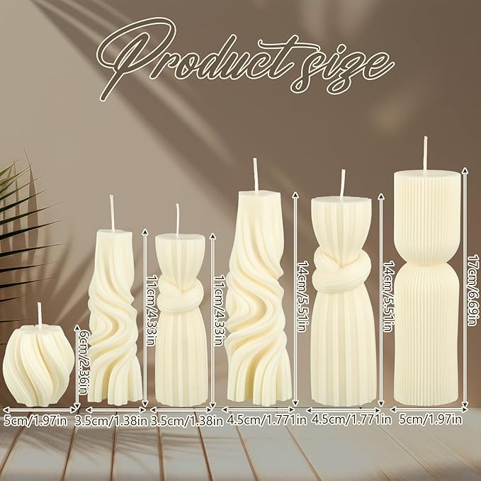 Threlaco 6 Pcs Pillar Candles Decorative Modern Aesthetic Ribbed Candle Set Cute Soy Wax Scented Ribbed Decor Commemorative Gift for Home Decoration(White, 2.36-6.89 Inch)