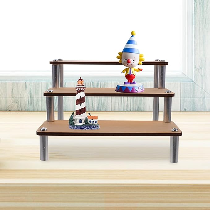 Garneck Wooden Tiered Display Stand Cosmetic Organizer Shelf for Makeup Holder and Collectible Figures Stable Desktop Riser Shelf for Dressing Table Home and Retail Use