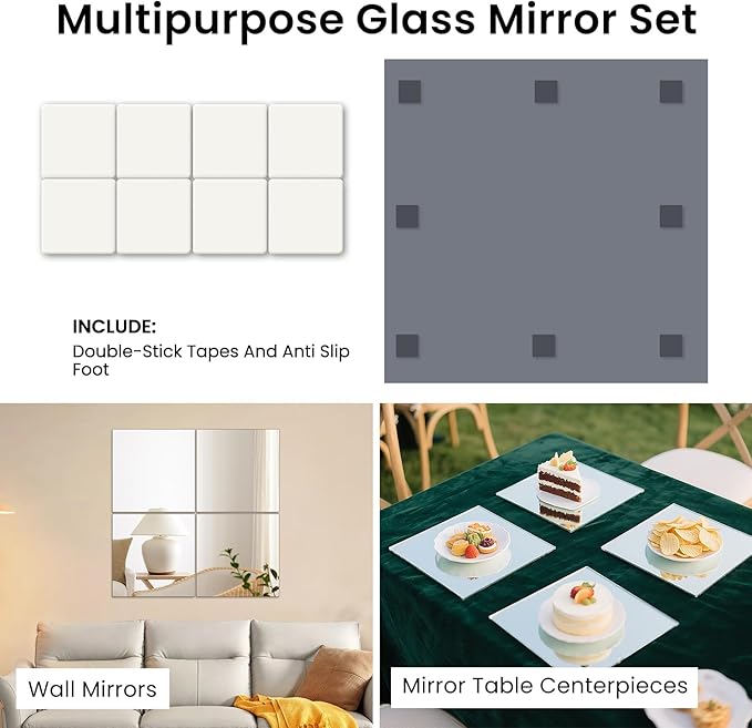 Square Mirrors Centerpieces, 12Pcs 12" Square Glass Mirror Centerpieces for Tables, Mirrors Table Centerpieces for Wedding Decorations, Parties, Baby Shower,Mirror Candle Trays
