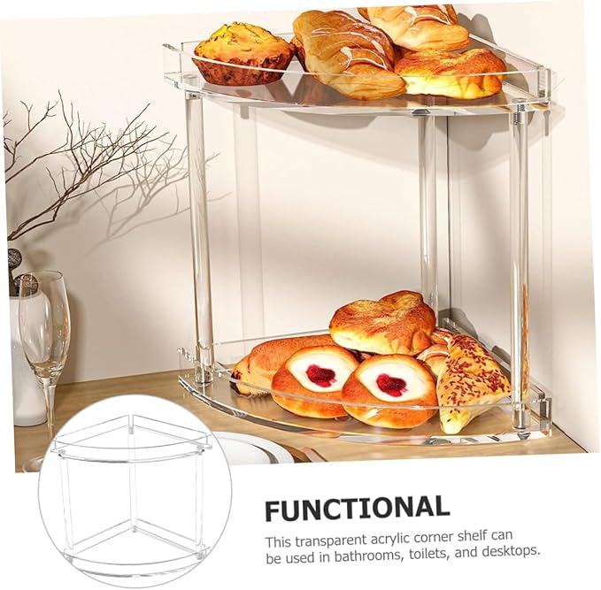 Holibanna Bathroom Corner Shelf Acrylic Makeup Organizer Double Layer Storage Rack Easy to Assemble
