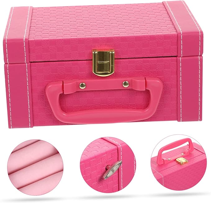 PartyKindom Jewelry Box Standing Organizer Makeup Jewelry Storage Buckle Lock Case Elegant for Friends