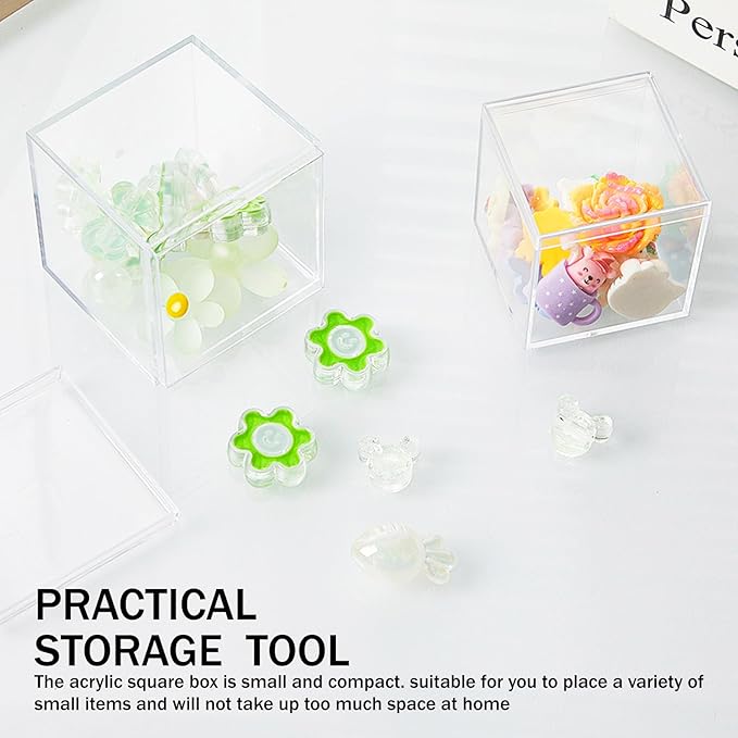 16 Pcs Clear Small Acrylic Box Plastic Acrylic Square Cube with Lid, 2.36×2.36×2.36 inches Gifts Box Storage Containers Display Box for Cosmetics, Jewelry, Party Favors, Makeup, and Tiny Item