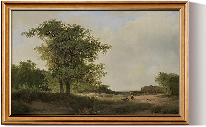 HUARCEY Gold Framed Vintage Wall Art for Living Room, Landscape Painting Prints Shelf Decor for Kitchen, Aesthetic Bedroom Wall Art, Best Gifts for Friends or Family - Country Cottage 24L x 16W