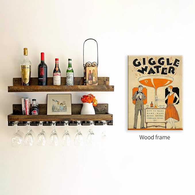 Funny Cocktail Wall Art Vintage Trendy Bar Cart Decor Martini Wine Alcohol Drink Wall Decor 24X36 inch Framed Giggle Water Canvas Prints for Home Bar Kitchen