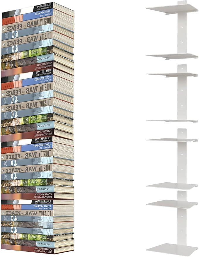 Invisible Floating Bookshelves 6 Tier, Heavy Duty Metal Book Organizer for Wall, 3 Pack (White)