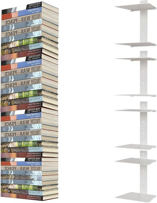 Invisible Floating Bookshelves 6 Tier, Heavy Duty Metal Book Organizer for Wall, 3 Pack (White)