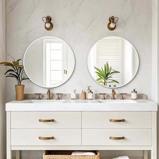 Fabuday White Round Mirror for Bathroom - Small 18 Inch Circle Mirror for Wall Decor with Matte Frame, Living Room, Bedroom, Entryway Circular Mirrors