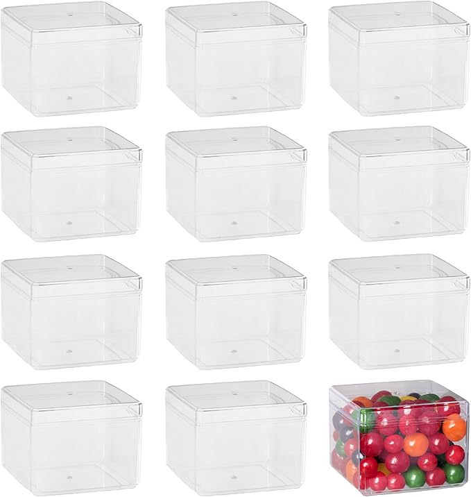Hammont Acrylic Box - Party Favor Gift Boxes - Clear Cube with Rounded Edges for Gifts, Weddings, Treats, Candies & Accessories - Square Home Storage Boxes | 3.5”x3.5”x2.5 (12 Pack)