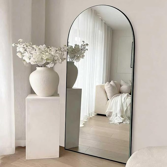 SUNQUEEN 76"x34" Floor Mirror Full Length, Arched Full Length Mirror with Stand, Full Body Mirrors for Bedroom Living Room or Cloakroom Black