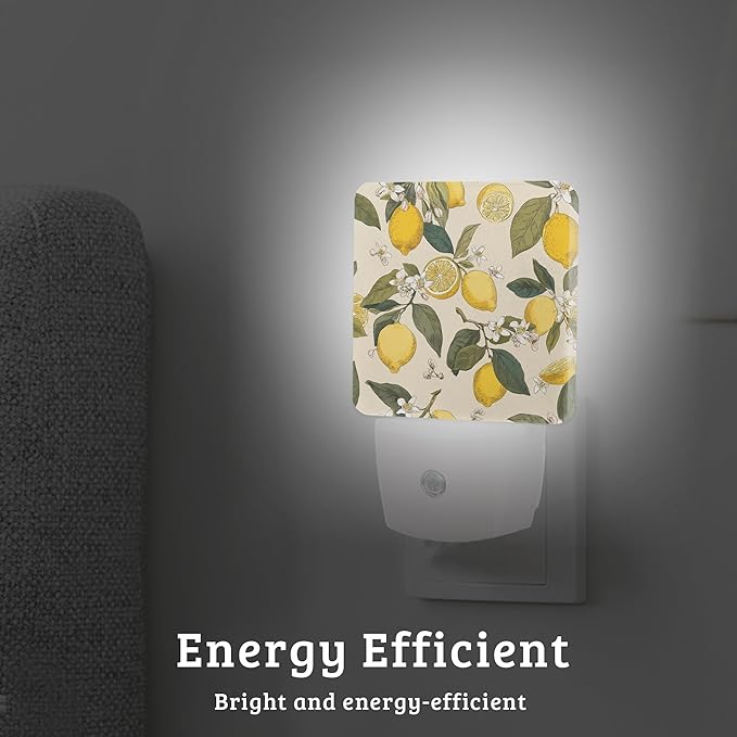 Lemon White Flowers Night Light Plug Into Wall with Dusk to Dawn Sensor Wall Lamp, LED Nightlights for Bedroom, Bathroom, Kitchen, Hallway, Room Decorative for Boys Girls Women Men Gifts