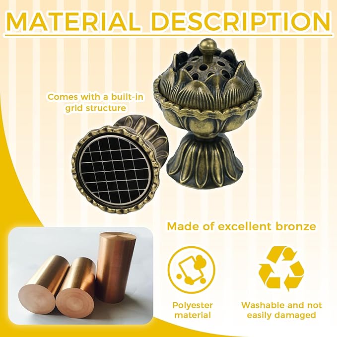 1PCS Lotus Incense Holder, Vintage Cone Incense Burner with Lid and Grid, Elegant Desktop Ash Catcher for Home, Office, Yoga, Meditation, Spa, Teahouse Decor