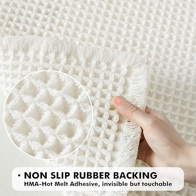 MIULEE Set of 2 Waffle Bathroom Rugs, Boho Bath Rugs Non Slip Washable, Super Absorbent Bath Mats, Ultra Soft Rubber Backed Shower Mats for Bathroom Floor, Tub and Shower, White, 17x24 Inch
