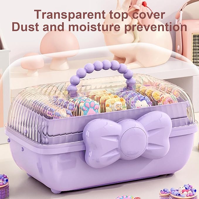 Hair Accessories Organizer for Girls, 3-Layers Foldable Hair Clip Organizer Box with Handle, Multifunctional Storage Box for Headband, Bows, Hairties, Jewelry, Sewing Supplies, Makeup Tool, Craft