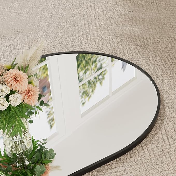 TinyTimes 57"x20" Arched Full Length Mirror, Full Floor Mirror with Stand, Large Full Body Mirror, Wall Mirrors for Bedroom Living Room, Aluminum Frame (Black)