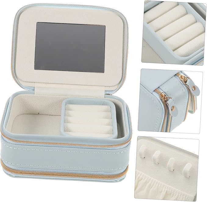 Box Necklace Jewelry Box Ring Jewelry Box Ring Organizer Box Travel Jewelry Organizer Earring Box Organizer Makeup Train Bag Travel Jewelry Case Portable Small Jewelry Organizer Pu ( Color : Sky-blue