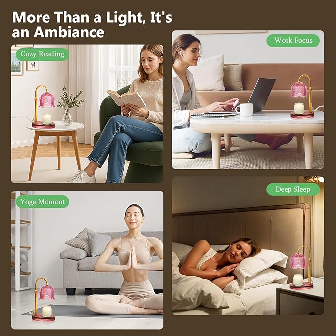 Candle Warmer Lamp with Timer Dimmable, Adjustable Candle Warmer Lamp for Jar Candles 3-Wick, Flameless Smokeless Candle Heater with 2 Bulbs, Home Decor Birthday Mothers Day for Women Mom