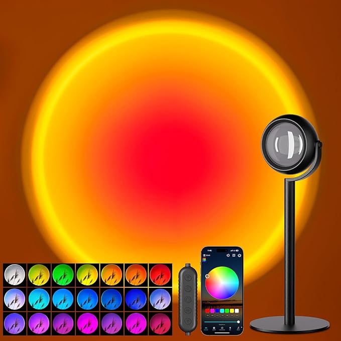 Neroupe Upgraded Sunset Lamp Projector with APP Control, Endless Color Changing Led Lamp Night Light, Mood Lighting Sunlight Sunset Lamps for Bedroom Decor/Room Decor/Living Room/Christmas Gifts/Party