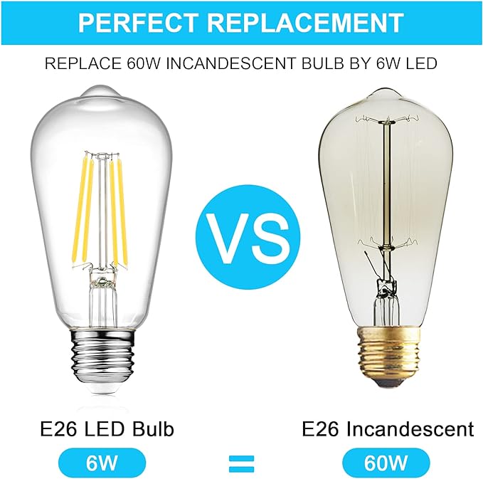 Ascher LED Edison Bulbs 6W, Equivalent 60W, High Brightness Cool White 4000K, 700 Lumens, ST58 Vintage LED Filament Bulbs with 80+ CRI, E26 Base, Non-Dimmable, Clear Glass, 4 Packs
