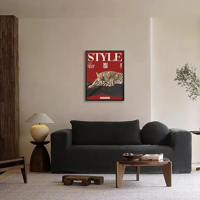 Red Cheetah Wall Art Vintage Trendy Cool Y2k Leopard Style Posters Funky Magazine Aesthetic Cover Canvas Prints 08x10 inch Black Framed for Living Room Bedroom Dorm Wall Decor