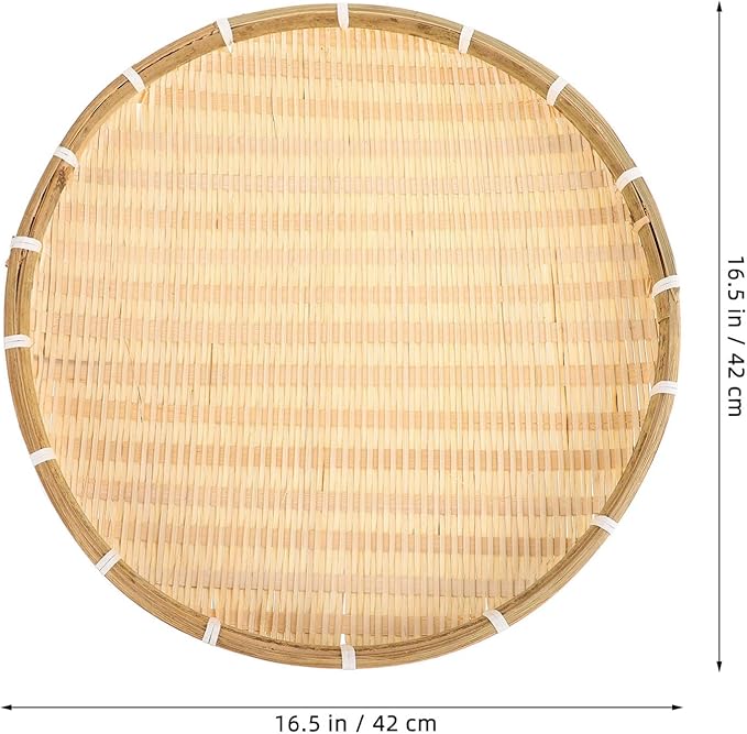 Alipis Bamboo Round Tray 16.53 Inch Woven Food Container Basket Shallow No Hole Tray for Kitchen Storage Serving and Decorative Use