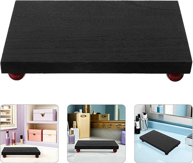 Abaodam Rectangular Wood Vanity Tray for Makeup Organizer and Perfume Storage, Medium Black Solid Wood Decorative Dresser Tray for Bedroom and Bathroom Countertop