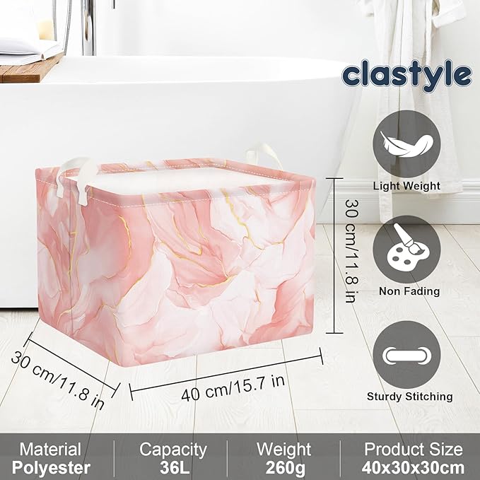 Clastyle Large Marble Baby Girl Gift Storage Basket Collapsible Kid Clothes Book Shelf Basket Toy Nursery Bin, Pink, 40 * 30 * 30 cm