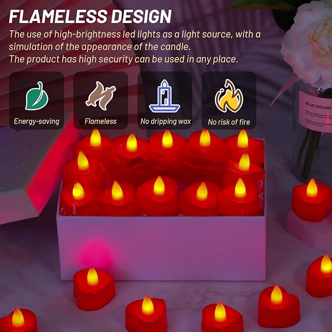 Cridoz Rose Petals for Romantic Night - Artificial Red Rose Petals with LED Candles for Decoration, Wedding, Valentine's Day