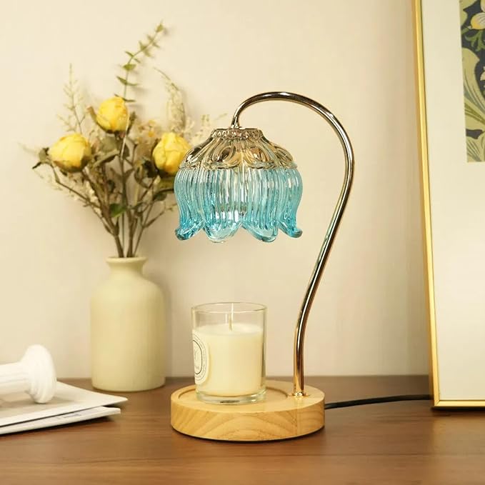 SupBri Dimmable Flower Candle Warmer Lamp, Blue Candle Warmer with Timer & 4Bulbs, Womens Gifts for Christmas Birthday, Unique Home Decor for Bedroom Living Room Decor Aesthetic