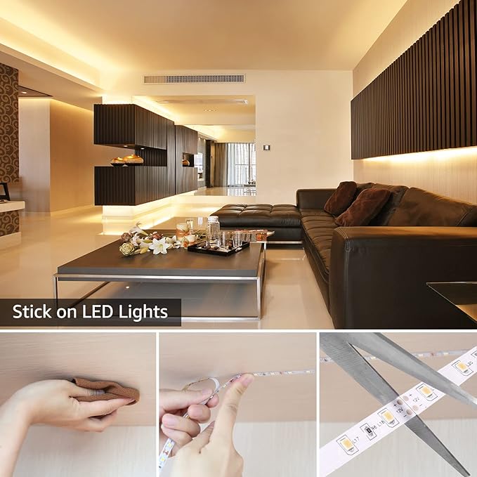 Lepro 12V LED Strip Light, Flexible, SMD 2835, 300 LEDs, 32.8ft Tape Light for Home, Kitchen, Party, Christmas and More, Non-Waterproof, Warm White, Pack of 2(Not Include Power Adapter)