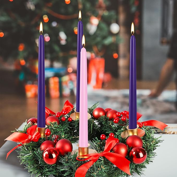 YOROXRG 16 Pack Advent Taper Candles Premium Hand Dipped 10in Unscented Christmas Taper Candles - Ideal for Seasonal Celebrations, Holidays, Church, Celebration, Party