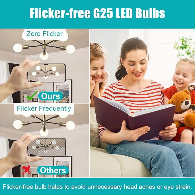 hansang 8 Pack G25 LED Globe Light Bulbs 4000K Natural Daylight, E26 Base Bathroom Light Bulb, 60W Incandescent Equivalent, Vanity Mirror Round Light Bulbs, 500LM, Non-Dimmable