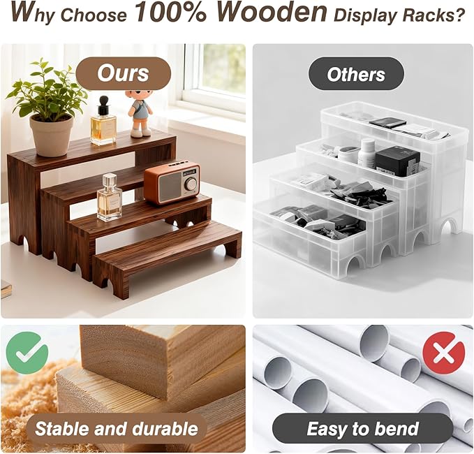 Wooden Tiered Risers Display Stands - 2 Set 8pcs Perfume and Cologne Shelf Organizer,Large Wooden Cupcake Dessert Table Display Set,Vendor Booth Display Items,Rustic Food Display Risers for Party and Events