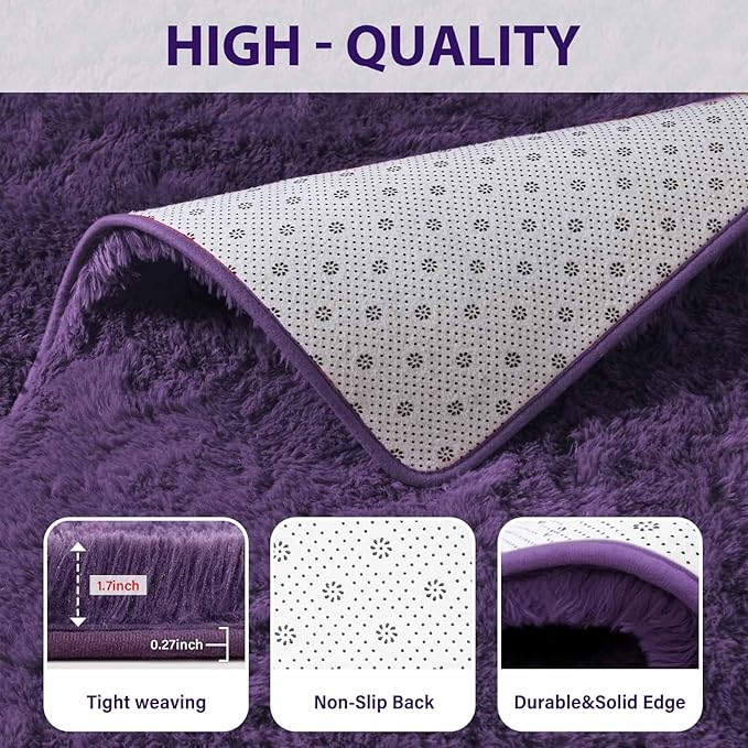 5x8 Ft Purple Rugs for Bedroom Living Room, Soft Modern Indoor Fuzzy Shaggy Area Rug, Non-Slip Fluffy Furry Rug for Teen Girls and Boys,Nursery Kids Room Dorm Home Decor, High Pile Plush Floor Carpet