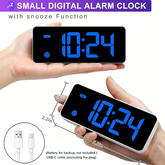 HODIK Alarm Clock for Kids Bedrooms, Small Digital Clock, 4 Dimmable Backlight, 3 Adjustable Volumes with Snooze (Blue)