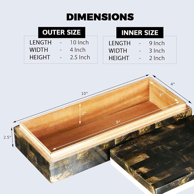 Handicrafts Home Large Decorative Storage Box with Lid– 10x4x2.5” Coffee Table Organizer, Keepsake-Decorative Boxes for Home Decor, Stylish Decorative Box for Office Décor-Black