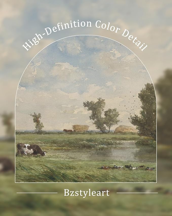 Bzstyleart Vintage Wall Art Decor for Living Room, Large Canvas Framed Wall Art, Landscape Painting Picture Farmhouse, Big Canvas Artwork Bedroom Home Decor Aesthetic, Rural Pastoral, 20 x 40 Inch