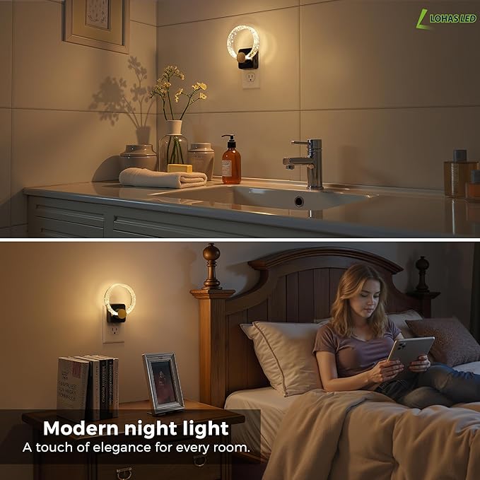 L LOHAS LED Night Lights Plug into Wall, 2 Pack Plug in Night Lights with Light Sensor, 3000K Soft White, 0-100LM Brightness Adjustable, Bubble Nightlight for Bathroom Bedroom Hallway