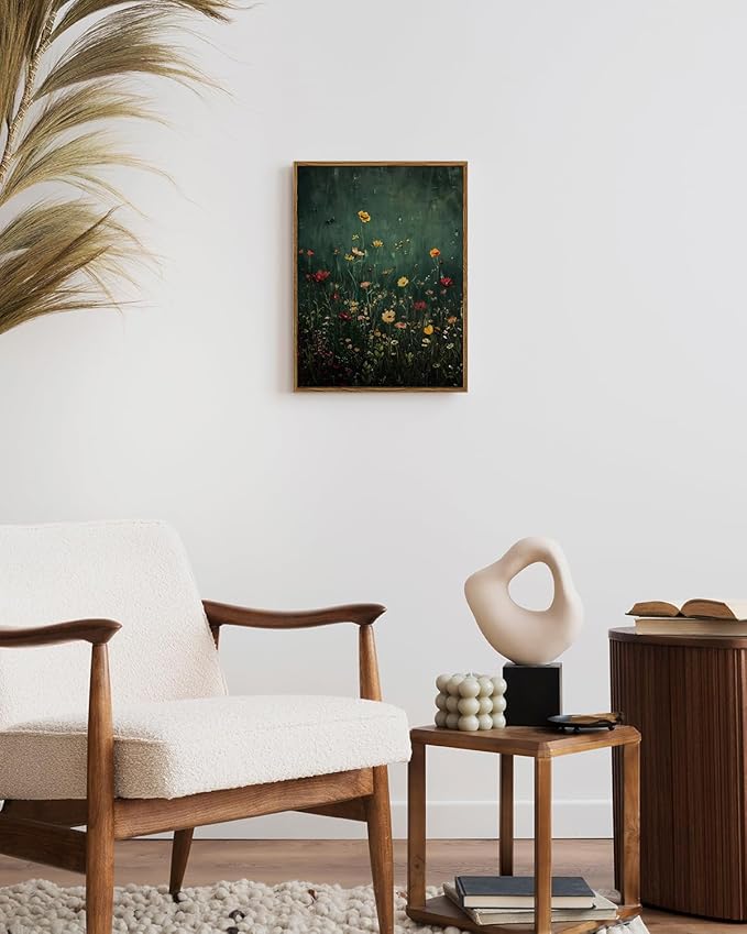 InSimSea Framed Canvas Prints Art Vintage Decor, Wildflower Field Antique Painting, Rustic Floral Botanical Wall Art for Living Room Bedroom Home Bathroom Wall Decor, 12x16inch
