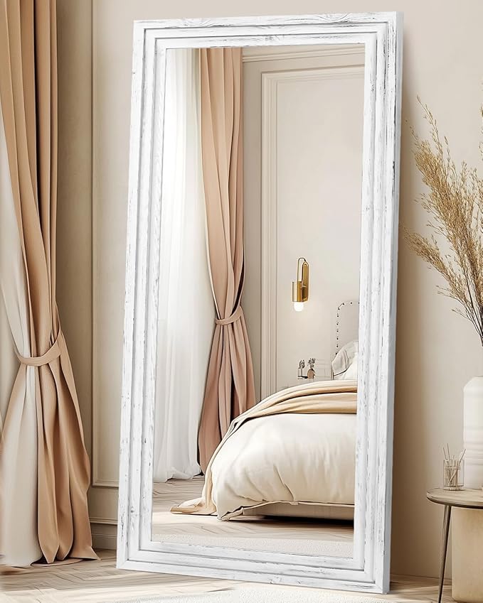 Full Length Mirror 76"x34" Solid Wood Frame Floor Large Mirror for Living Room, Bedroom Hanging or Leaning Wall-Mounted, White