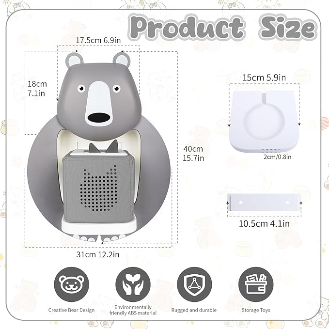 TonieBox Storage, Tonies Storage Shelf,Creative Bear Design Children's Magnetic Tonies Shelf,30-40pcs Tonies Figures Floating Shelf for Tonies Figures Display(Grey).