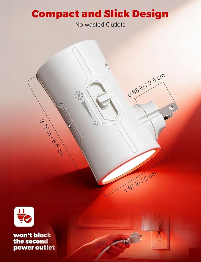 fesnne Night Light, Night Lights Plug into Wall [2 Pack], 0-100LM Adjustable Brightness Light Sensor Nightlights Plug in Wall for Hallway, Bathroom, Adults, Red Led Nightlight