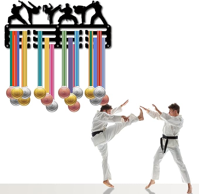 CREATCABIN Karate Medal Holder Medal Hanger Display Rack Sports Metal Hanging Awards Iron Small Mount Decor Awards for Wall Home Badge Race Running Gymnastics Swimming Medalist Black 11.4 x 5.1 Inch