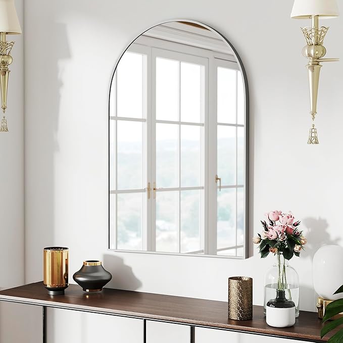 SCWF-GZ 24x36 Arch Mirror Square Full Length Wall Mounted Hanging or Against Wall Metal Aluminum Alloy Frame Dressing Make-up Mirrors for Entryway Bedroom Bathroom Living Room 24 36 inch Silver