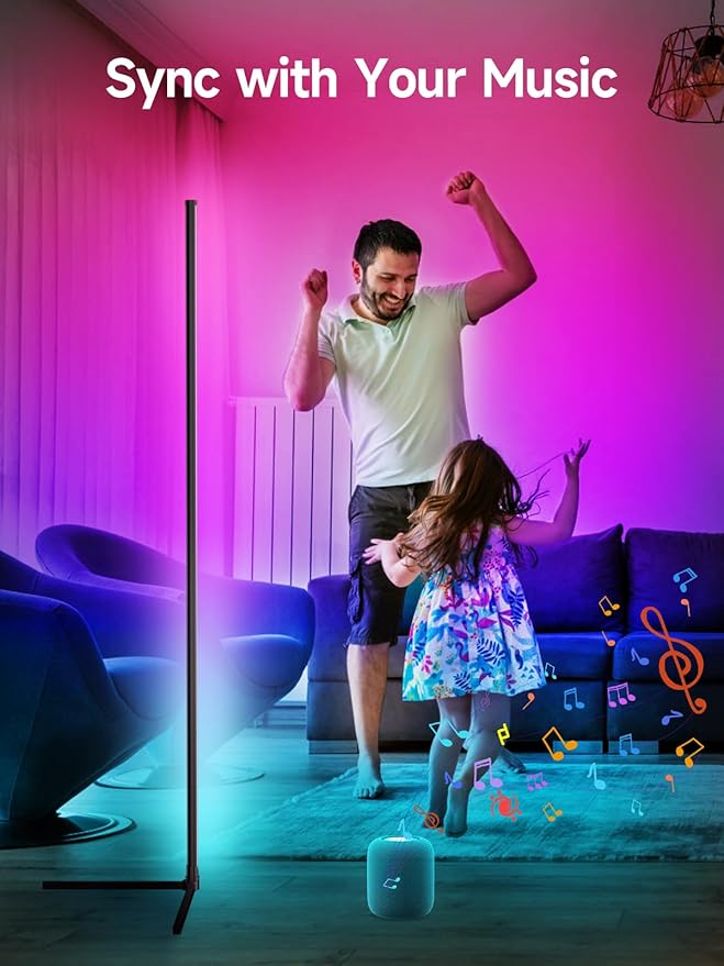 GIPOYENT Lampe d'Angle LED RGB Avec Synchronisation Musicale, Contrôle Intelligent via Application, éClairage d'ambiance, LED Avec 16 Millions de Couleurs Pour Chambre à Coucher