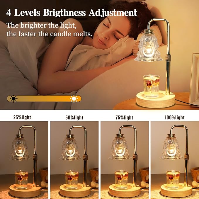 Droyek Candle Warmer Lamp with Timer Electric Adjustable Height Candle Warmer Dimmable Wax Warmer Lamp Jar Candles with 2 Bulbs for Home Decor & Office