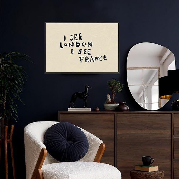 Funny Neutral Bathroom Wall Art I See London I See France Posters Quirky Humorous Black Typography Print Above Toilet Modern Minimalist Wall Decor For Home Apartment Dorm 16x24in Wrapped Canvas