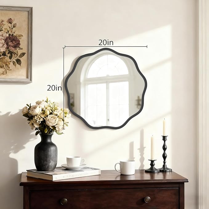 HOMECOOKIN 20 Inch Wavy Round Wall Mirror, Round Wavy Wall Mirror with Aluminum Frame for Bathroom Upgrades, Hotels, Dressing Tables,Farmhouses