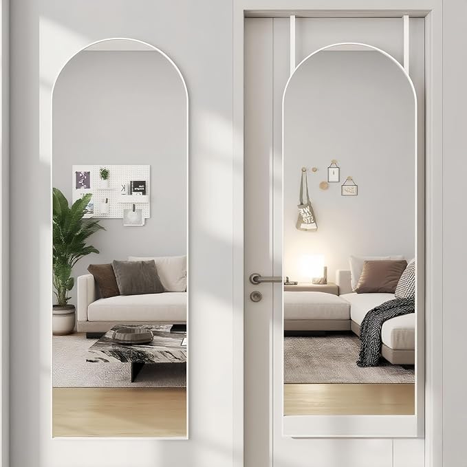 Door Mirror, Arched Full Length Mirror Over The Door, 16"x 50" Hanging Mirrors, Wall Mirrors,White